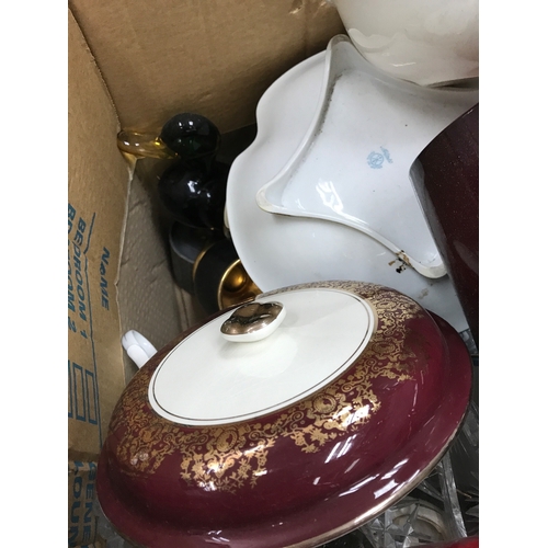 1276 - Four boxes of ceramics, cauldron, royal Worcester etc, silver hallmarked items, noritake, art glass ... 