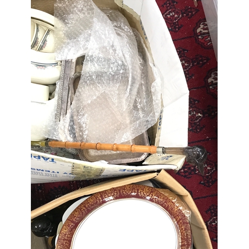 1276 - Four boxes of ceramics, cauldron, royal Worcester etc, silver hallmarked items, noritake, art glass ... 