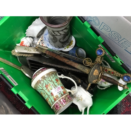 1279 - A collection of ceramics including stoneware jugs, two small swords, erotica figure, oil can with pa... 