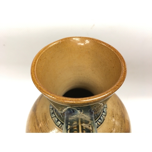 1291 - HannahÍs Barlow stoneware jug decorated with donkeys. 25cm tall. No obvious damage or restoration