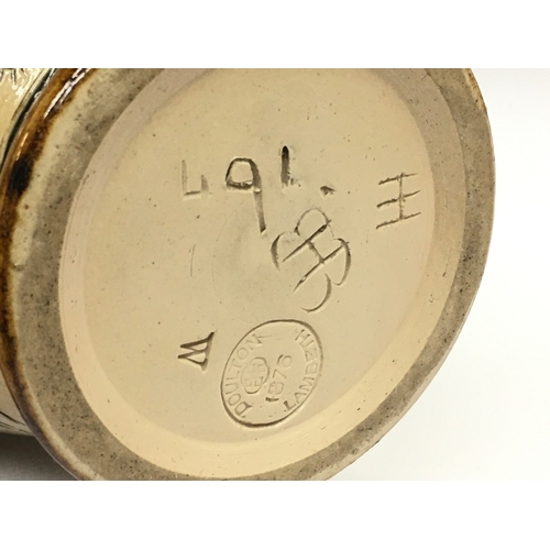 1291 - HannahÍs Barlow stoneware jug decorated with donkeys. 25cm tall. No obvious damage or restoration