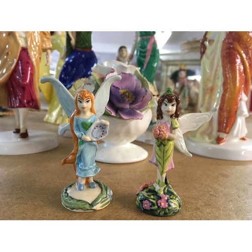 1304 - Four Royal Doulton lady figures in Art Deco style dress, together with other lady figures and two mi... 