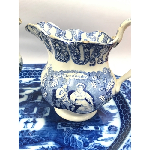 1309 - A Worcester type 18th century coffee pot and two other blue and white ceramic items