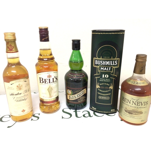 2336 - A collection of Whisky comprising Bushmills 10year Single Malt Ben Nevis 12year Shenton AL Canadian ... 