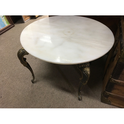 1864 - A circular white marble and metal occasional table, approx diameter 60cm.