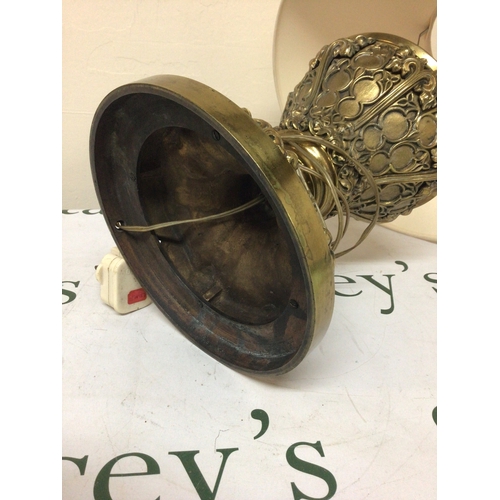 864 - A quality Victorian oxidised and lacquered brass oil lamp of Gothic design later converted to a lamp... 