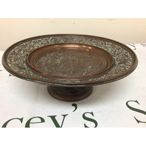 868 - A Victorian Art Union Copper Tazza the centre with raised relief figures the outer edge with scroll ... 