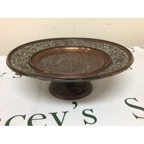 868 - A Victorian Art Union Copper Tazza the centre with raised relief figures the outer edge with scroll ... 