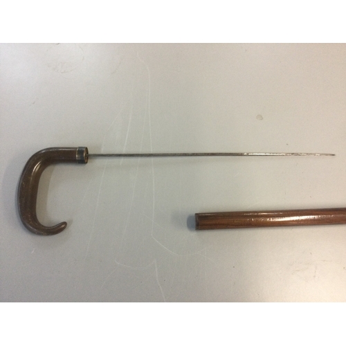 875 - A sword stick with crook handle . 85cm long , sword 35cm long
