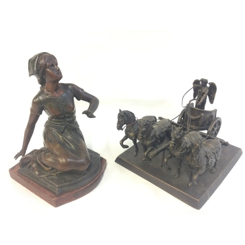 881 - A Franklin Mint Roman Chariot figure and a Joan of Arc spelter figure 19 and 14cm tall