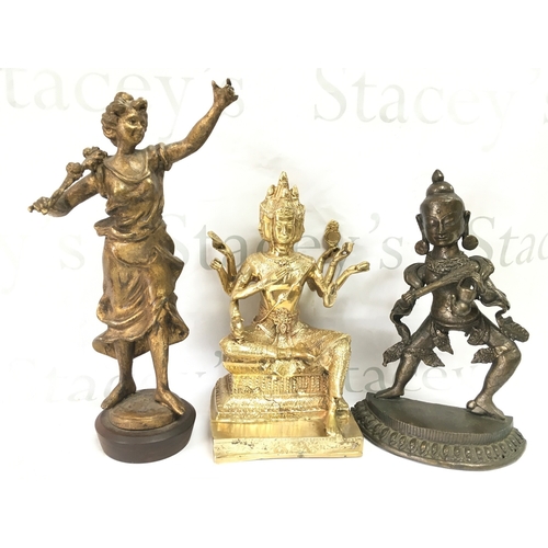 897 - Three figures including Ganesh, Burmese and English spelter figure. 27 to 33cm tall