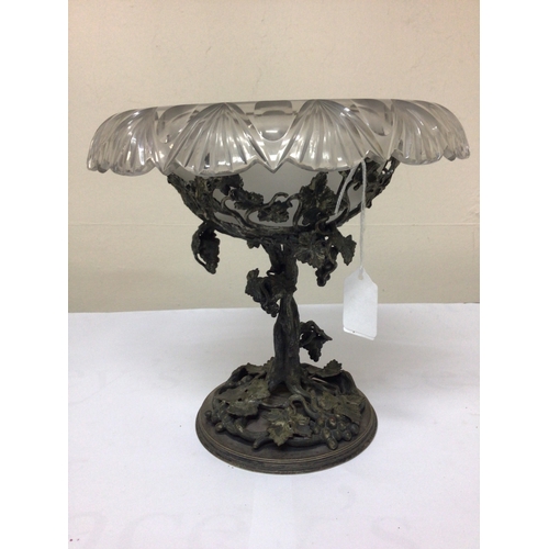 903 - A Silver plated and cut glass centre piece with a a naturalistic and dated 1855 Height 25cm