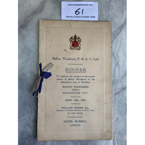 Bolton Wanderers 1926 Signed FA Cup Final Football Menu: Held in London ...