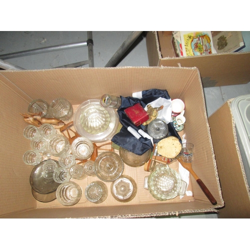320 - 3 x Box of china glass and oddments : Shells, kitchenware etc.