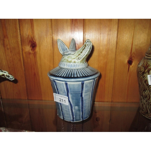 174 - Studio pottery by Jennie Hale : Anubis jar (Cornish Pottery Interest) 20 cms x 12 cms