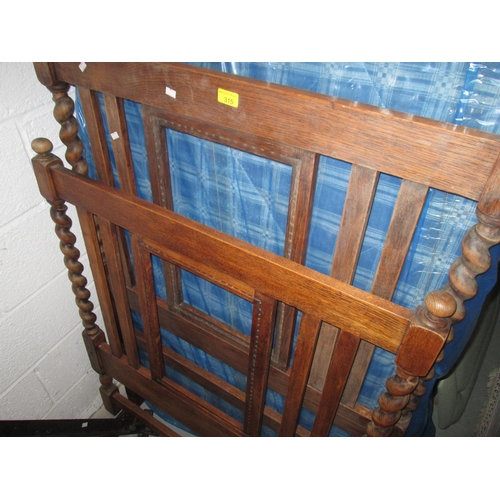 315 - Barley twist single bed frame, wooden  head board & towel rail