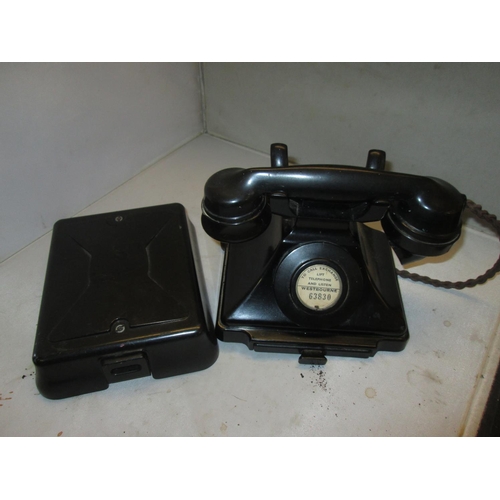 37 - Vintage black bakelite telephone with GPO bell box set