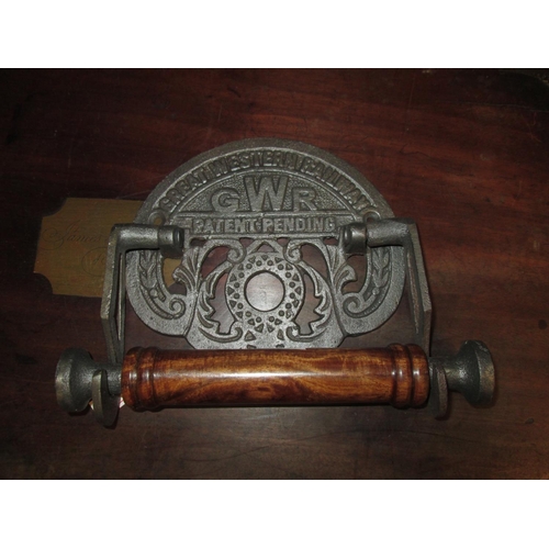 6 - Cast iron and wood GWR toilet roll holder