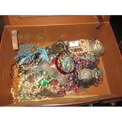 410 - Vintage small suitcase of costume jewellery