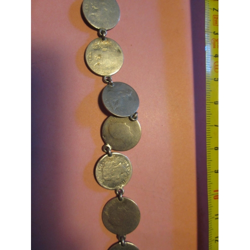 86 - Antique silver coin bracelet made up of ten silver coins all polished, US Half Dollar 1854 drilled, ... 