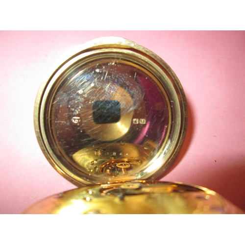 87 - Late 19th / early 20th century pocket watch with gilded enamel face in an 18 ct gold case Sheffield ... 