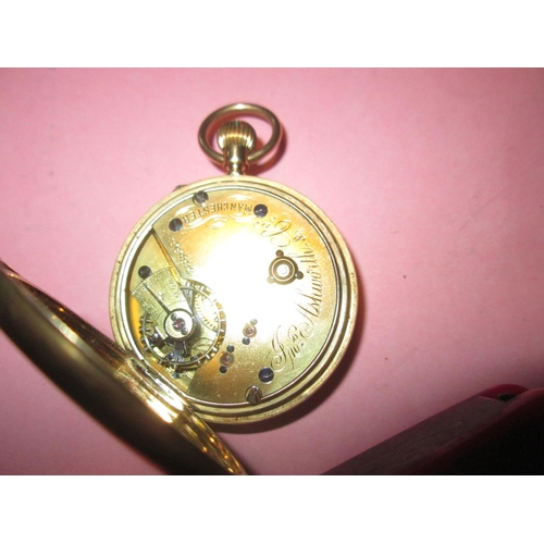 87 - Late 19th / early 20th century pocket watch with gilded enamel face in an 18 ct gold case Sheffield ... 