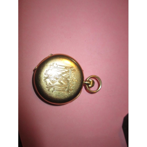 87 - Late 19th / early 20th century pocket watch with gilded enamel face in an 18 ct gold case Sheffield ... 