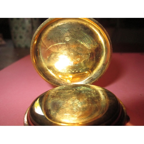 87 - Late 19th / early 20th century pocket watch with gilded enamel face in an 18 ct gold case Sheffield ... 