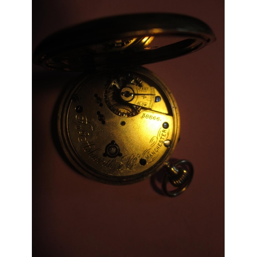 87 - Late 19th / early 20th century pocket watch with gilded enamel face in an 18 ct gold case Sheffield ... 