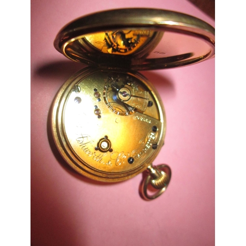 87 - Late 19th / early 20th century pocket watch with gilded enamel face in an 18 ct gold case Sheffield ... 