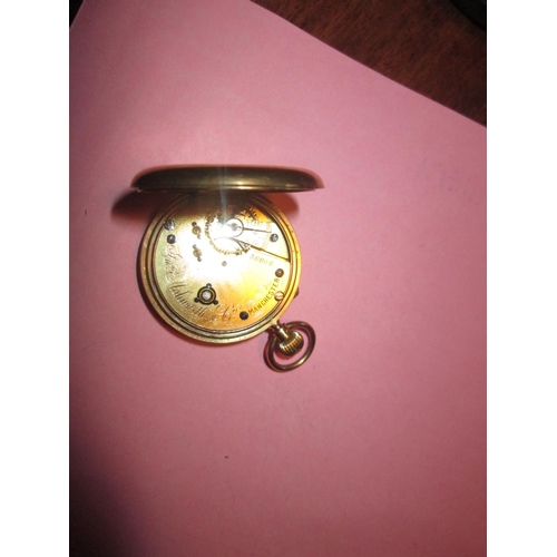 87 - Late 19th / early 20th century pocket watch with gilded enamel face in an 18 ct gold case Sheffield ... 