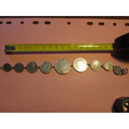 94 - Antique silver coin bracelet, 9 coins from the 17th century onwards  : William III 1697 Six Pence, G... 