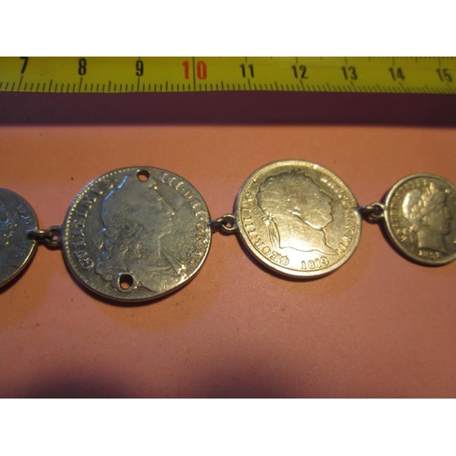 94 - Antique silver coin bracelet, 9 coins from the 17th century onwards  : William III 1697 Six Pence, G... 