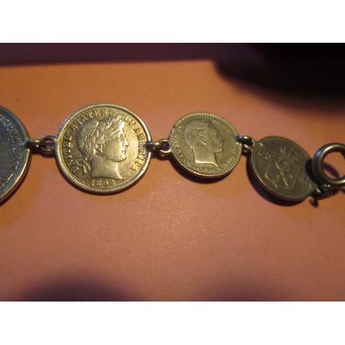 94 - Antique silver coin bracelet, 9 coins from the 17th century onwards  : William III 1697 Six Pence, G... 