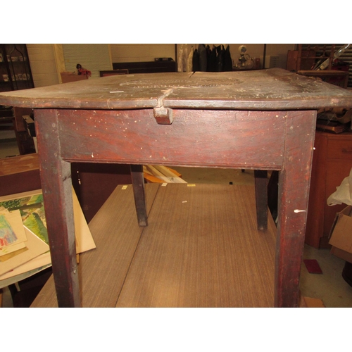 161 - 19th century elm side table with much earlier carved panel inset