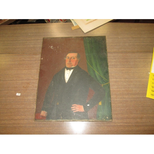 163 - Naive School 19th century oil portrait of a Gentleman (USA interest) 45 cms x 35 cms