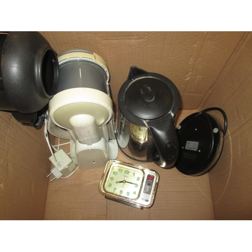 181 - Boxes of kitchenware : glassware, kitchen gadgets, toaster,  kettle, toys, cutlery, games,