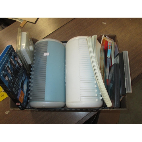 223 - 5 x boxes of kitchenware, cookery books, digital scales etc.