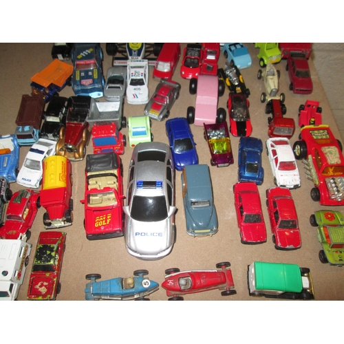 484 - Shelf of play worn condition die cast and other toy cars : Corgi, Burago and other makers included