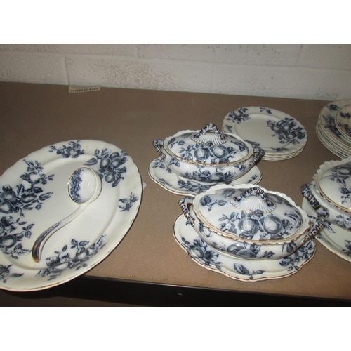 494 - Victorian Late Mayers K & C Brothers Apple Pattern part blue white and gilt dinner service