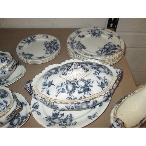 494 - Victorian Late Mayers K & C Brothers Apple Pattern part blue white and gilt dinner service