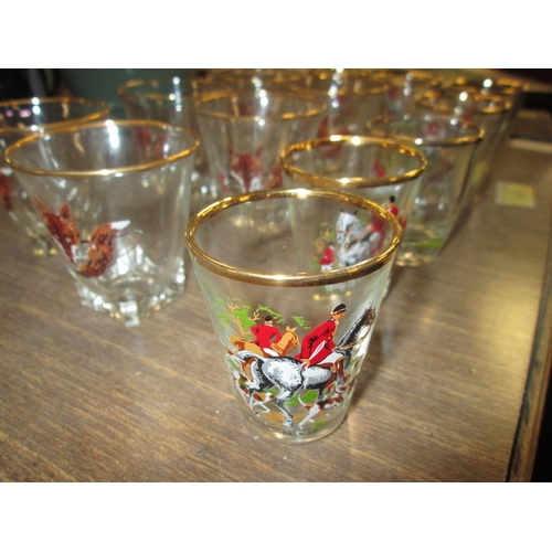 504 - Collection of hunting themed vintage tot / shot glasses