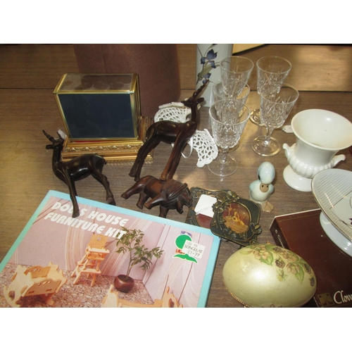 508 - Decorative china animal, dolls house furniture kit, Wedgwood vase and other ornaments