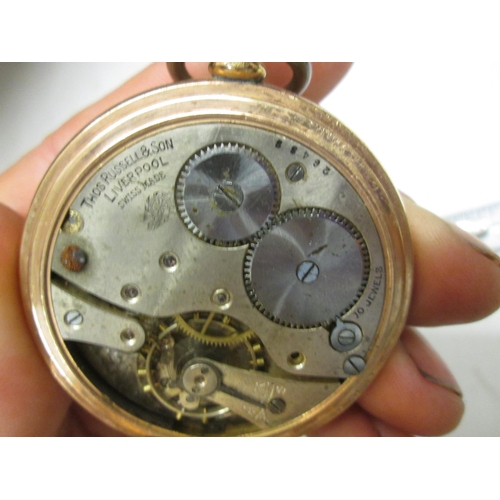 547 - Late 19th early 20th century pocket watch by Thomas Russel and Sons of Liverpool with painted enamel... 