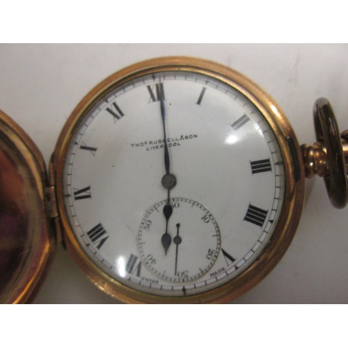 547 - Late 19th early 20th century pocket watch by Thomas Russel and Sons of Liverpool with painted enamel... 