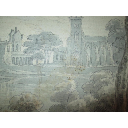 100d - 18th century watercolour : English School, Country and River Landscape mounted unframed 26 cms x 35 ... 