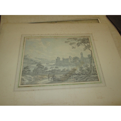 100d - 18th century watercolour : English School, Country and River Landscape mounted unframed 26 cms x 35 ... 