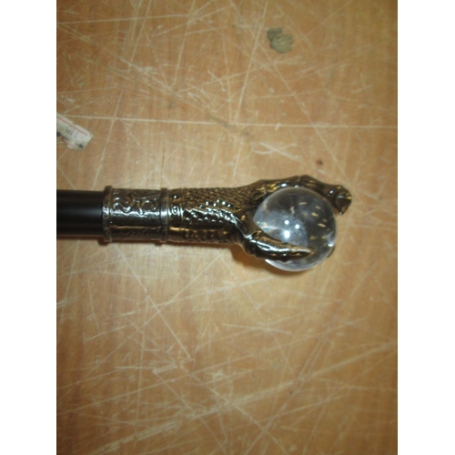 8 - Glass ball and claw top walking cane