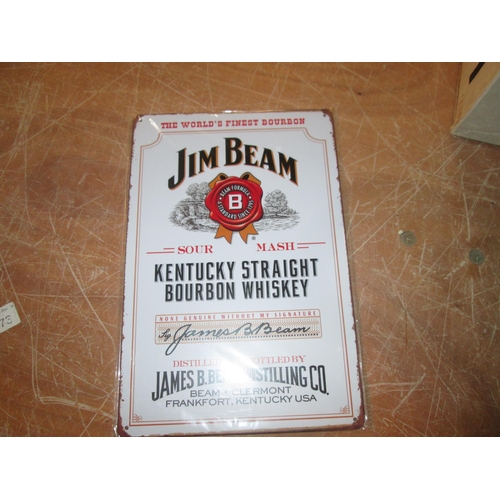 9 - Jim Beam painted metal advertising sign (20 cms x 30 cms)