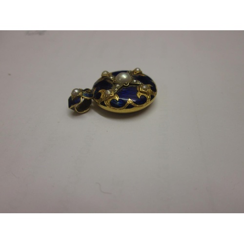 98 - Early 20th century unmarked but tested 9 ct gold and blue enamel photograph locket pendant set with ... 